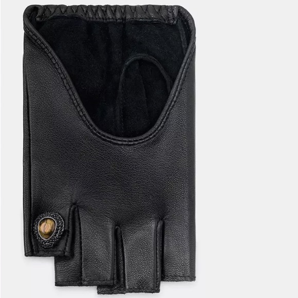 ZARA SHORT LEATHER GLOVES WITH BROOCHES SIZE M OR L - Picture 4 of 9